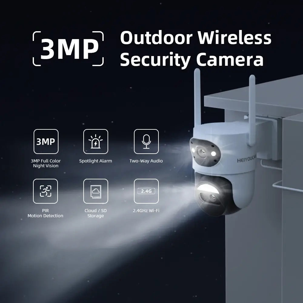 HEIYOUCAM 3MP Dual Lens WiFi Security Camera – 355° PTZ with Color Night Vision